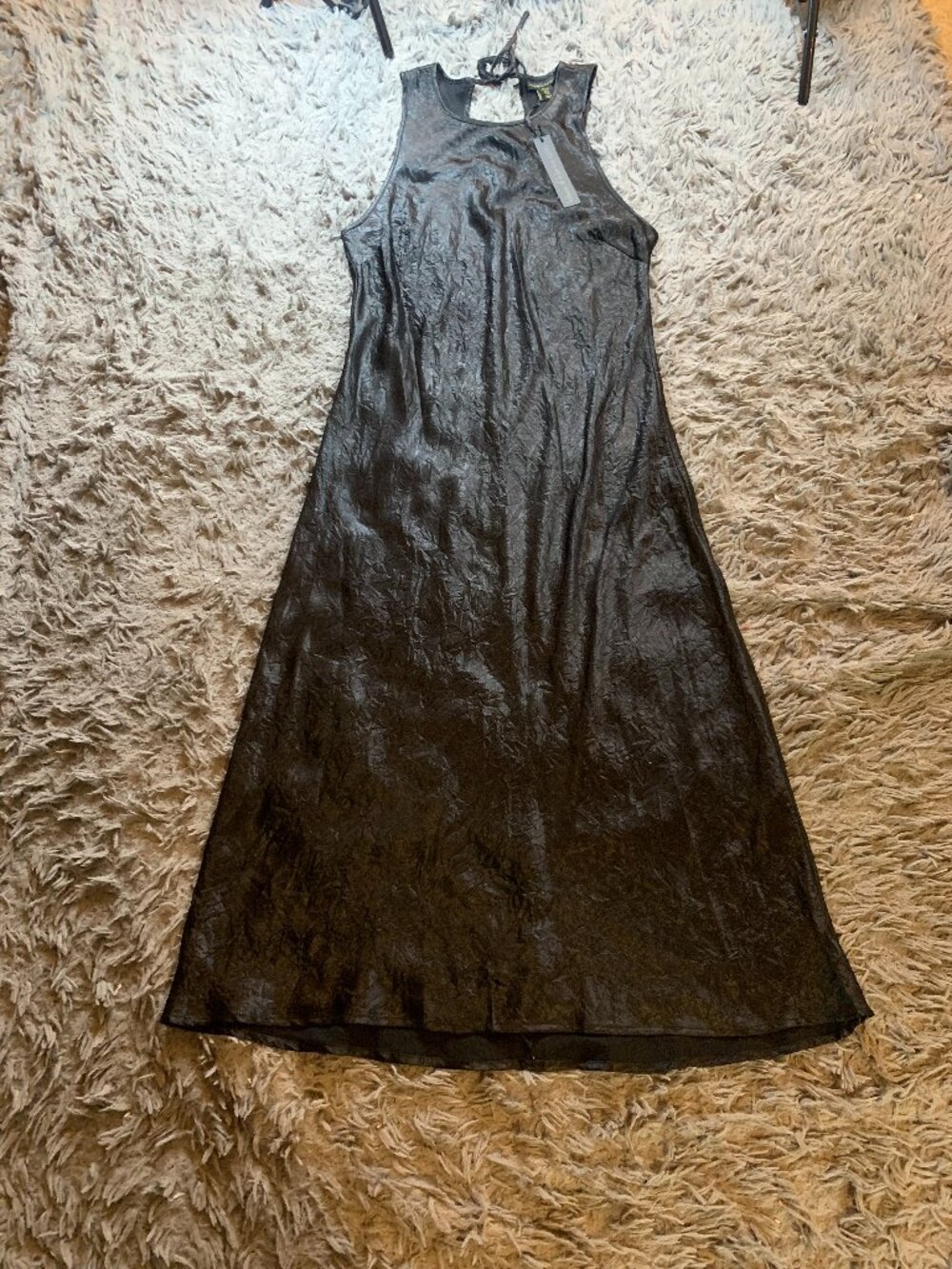 NWT House of Harlow 1960 black sleeveless satin crinkle maxi dress sz XL